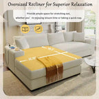 111-Inch Large Corduroy L Shape Sectional Sofa with Built-in Cup Holders & Charging Ports