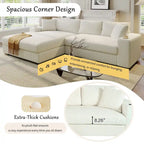 111-Inch Large Corduroy L Shape Sectional Sofa with Built-in Cup Holders & Charging Ports
