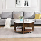 Industrial Round Coffee Table Double Layer Coffee Table with Storage Space, for Living Room Garden, White