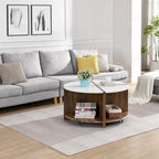 Industrial Round Coffee Table Double Layer Coffee Table with Storage Space, for Living Room Garden, White