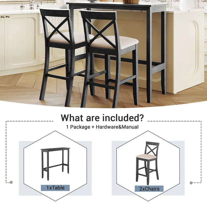 3-Piece Dining Table and Chair Set, Small Counter Height Table and Chair Set with Kitchen Breakfast Nook and 2 Chairs