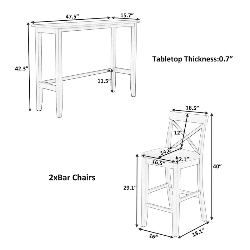 3-Piece Dining Table and Chair Set, Small Counter Height Table and Chair Set with Kitchen Breakfast Nook and 2 Chairs