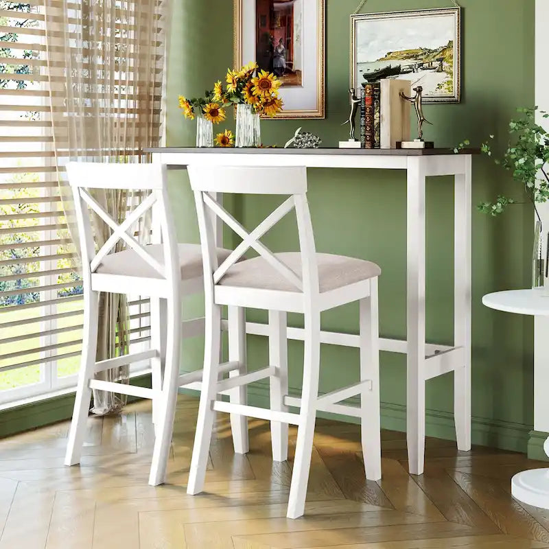 3-Piece Dining Table and Chair Set, Small Counter Height Table and Chair Set with Kitchen Breakfast Nook and 2 Chairs