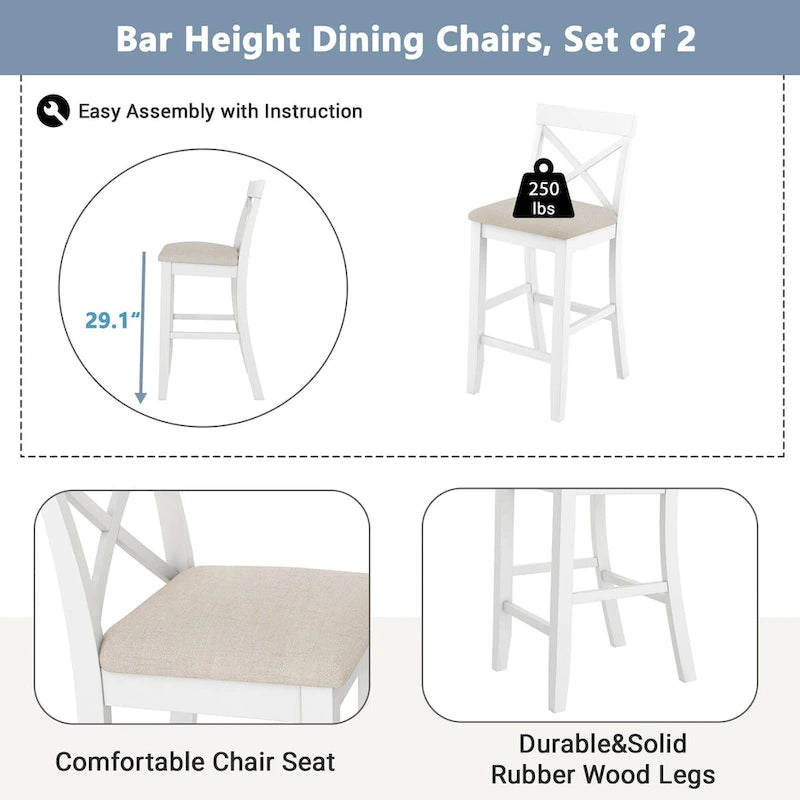 3-Piece Dining Table and Chair Set, Small Counter Height Table and Chair Set with Kitchen Breakfast Nook and 2 Chairs