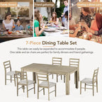 7 Piece Wooden Furniture Set, Extendable Kitchen Table Set with Leaf and 2 Drawers, 6 Upholstered Dining Chairs