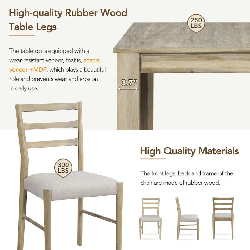 7 Piece Wooden Furniture Set, Extendable Kitchen Table Set with Leaf and 2 Drawers, 6 Upholstered Dining Chairs