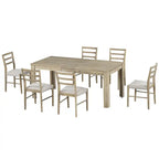 7 Piece Wooden Furniture Set, Extendable Kitchen Table Set with Leaf and 2 Drawers, 6 Upholstered Dining Chairs