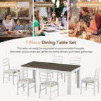 7 Piece Wooden Furniture Set, Extendable Kitchen Table Set with Leaf and 2 Drawers, 6 Upholstered Dining Chairs