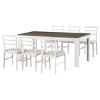 7 Piece Wooden Furniture Set, Extendable Kitchen Table Set with Leaf and 2 Drawers, 6 Upholstered Dining Chairs