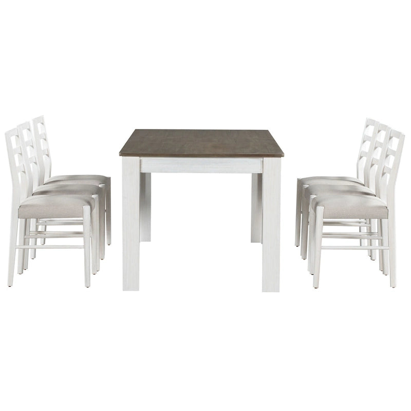 7 Piece Wooden Furniture Set, Extendable Kitchen Table Set with Leaf and 2 Drawers, 6 Upholstered Dining Chairs