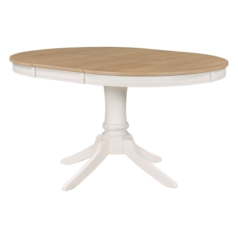 5 Piece Round Dining Table Set, Solid Wood Kitchen Table and Chair Set with Extendable Table and 4 Upholstered Chairs