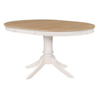 5 Piece Round Dining Table Set, Solid Wood Kitchen Table and Chair Set with Extendable Table and 4 Upholstered Chairs