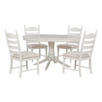 5 Piece Round Dining Table Set, Solid Wood Kitchen Table and Chair Set with Extendable Table and 4 Upholstered Chairs