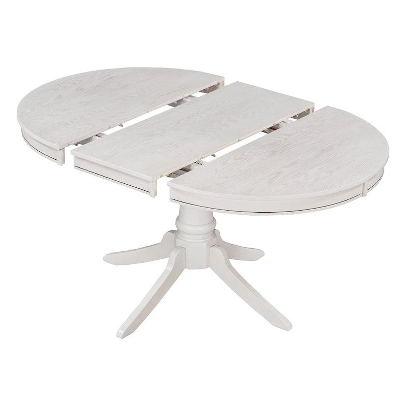 5 Piece Round Dining Table Set, Solid Wood Kitchen Table and Chair Set with Extendable Table and 4 Upholstered Chairs