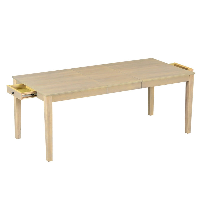 7 Pcs Dining Table Set, Solid Wood Table and Chairs Set with Extendable Dining Table, 2 Drawers and 6 Upholstered Chairs
