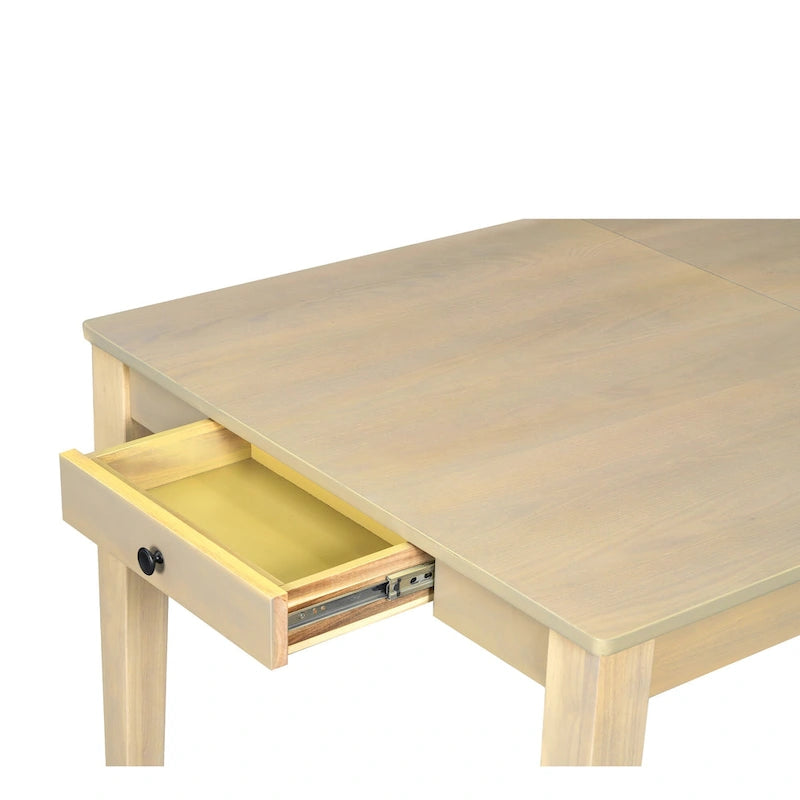7 Pcs Dining Table Set, Solid Wood Table and Chairs Set with Extendable Dining Table, 2 Drawers and 6 Upholstered Chairs
