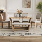 Set da pranzo di 6 pezzi, set tavolo da pranzo e sedie da cucina in legno con tavolo rettangolare, 4 sedie imbottite e 1 panca