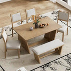 Set da pranzo di 6 pezzi, set tavolo da pranzo e sedie da cucina in legno con tavolo rettangolare, 4 sedie imbottite e 1 panca