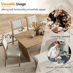 Set da pranzo di 6 pezzi, set tavolo da pranzo e sedie da cucina in legno con tavolo rettangolare, 4 sedie imbottite e 1 panca
