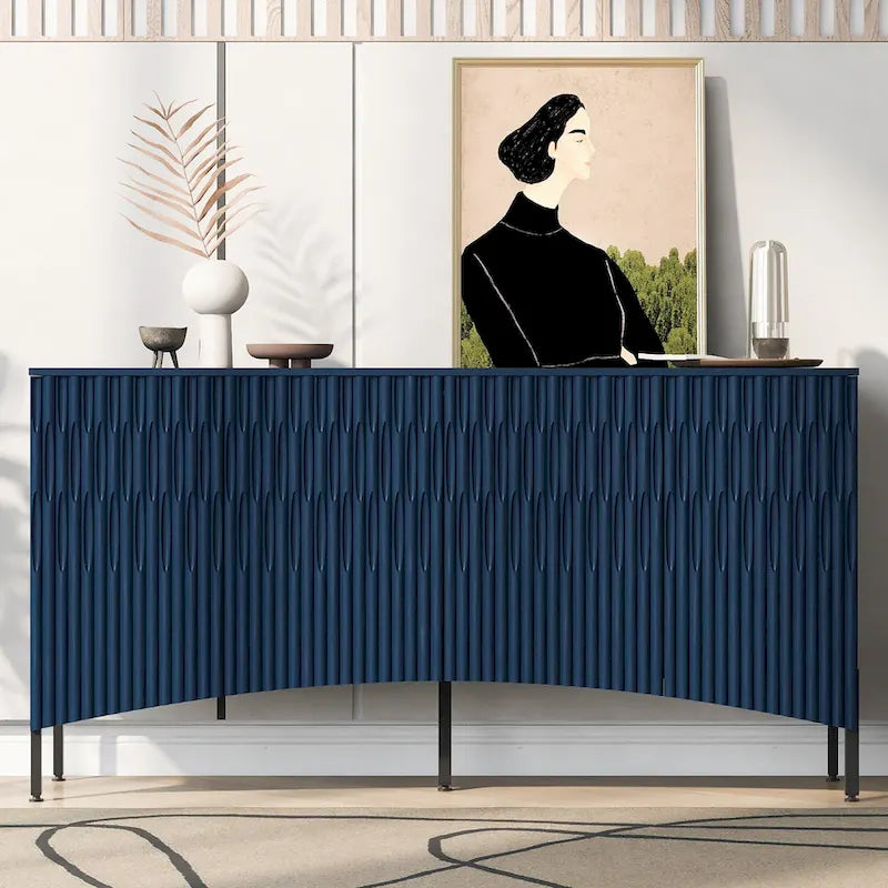 Buffet Cabinet with 4 Curved Bottom Doors, Sideboard Cabinet with Metal Legs, Console Table with Adjustable Shelf