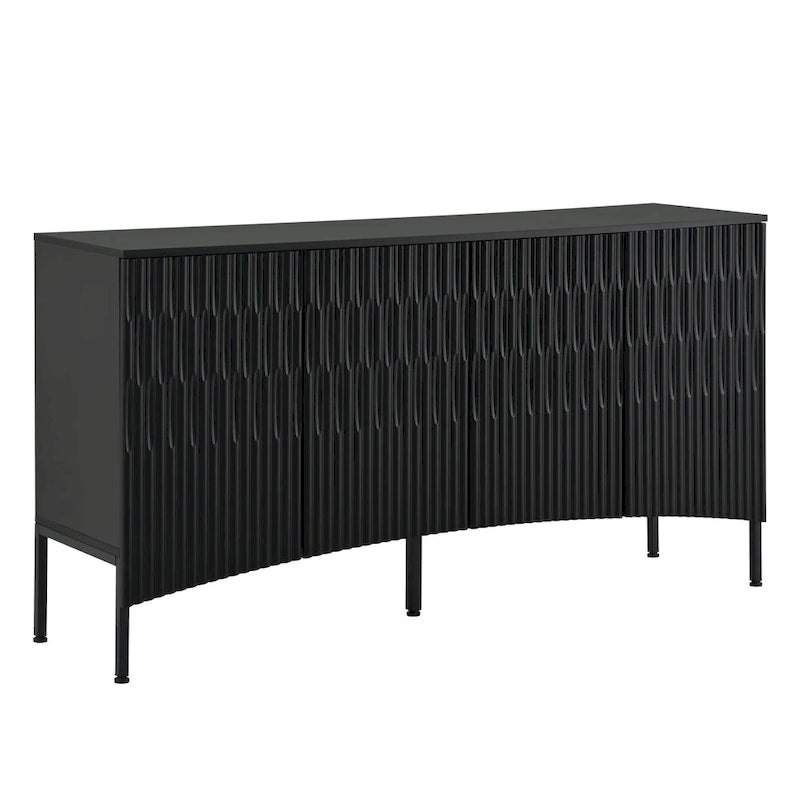 Buffet Cabinet with 4 Curved Bottom Doors, Sideboard Cabinet with Metal Legs, Console Table with Adjustable Shelf