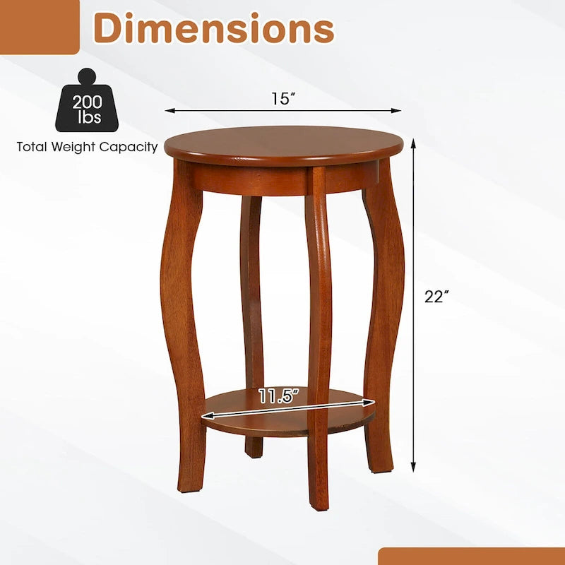 Gymax 2-Tier Round End Table Set of 2 Narrow Sofa Side Nightstand w/