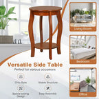 Gymax 2-Tier Round End Table Set of 2 Narrow Sofa Side Nightstand w/