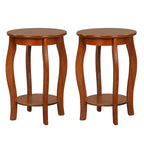 Gymax 2-Tier Round End Table Set of 2 Narrow Sofa Side Nightstand w/