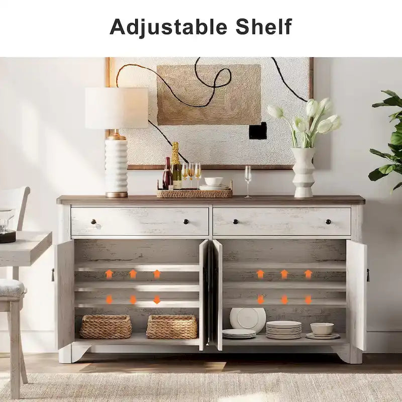 WAMPAT 122 W Grande Credenza da Fattoria, Mobile Credenza da Buffet con Ante e Ripiano Regolabile