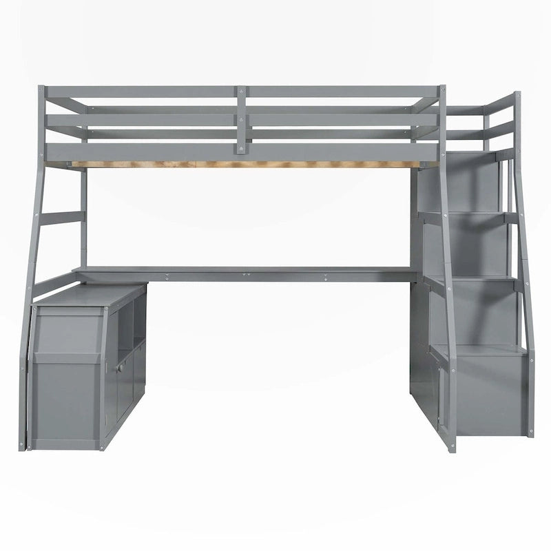 Full Size Loft Bed with Drawers and Desk