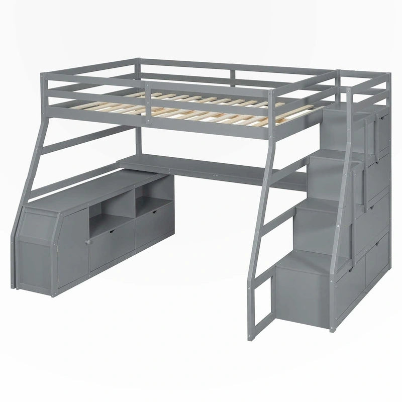 Full Size Loft Bed with Drawers and Desk