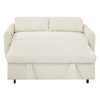 Roomfitters Pull-Out Sofa Bed Convertible 2-Seat Loveseat with Throw Pillows and USB Ports, Modern Sleeper Sofa, Beige
