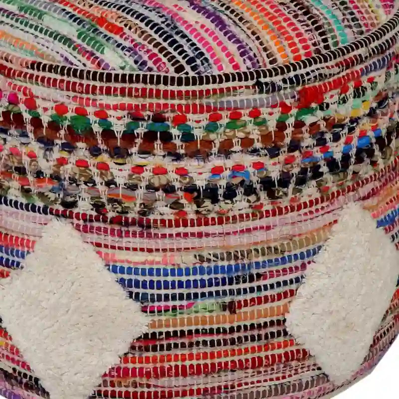 18 Inch Rainbow Cylinder Pouf Ottoman Geometric Design for Living Room