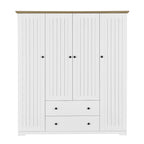 4 Door Wardrobe Armoire Closet with 2 Drawers, Freestanding Wardrobe Clothes Storage Cabinet with Hanging Rods
