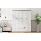 4 Door Wardrobe Armoire Closet with 2 Drawers, Freestanding Wardrobe Clothes Storage Cabinet with Hanging Rods