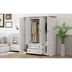 4 Door Wardrobe Armoire Closet with 2 Drawers, Freestanding Wardrobe Clothes Storage Cabinet with Hanging Rods