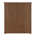 4 Door Wardrobe Armoire Closet with 2 Drawers, Freestanding Wardrobe Clothes Storage Cabinet with Hanging Rods