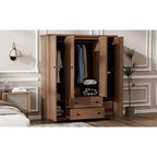 4 Door Wardrobe Armoire Closet with 2 Drawers, Freestanding Wardrobe Clothes Storage Cabinet with Hanging Rods