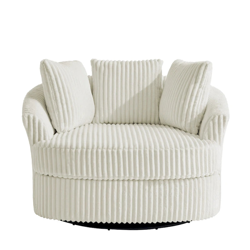 2 Set Oversized 43 W Plush Corduroy Swivel Barrel Chair with Pillows