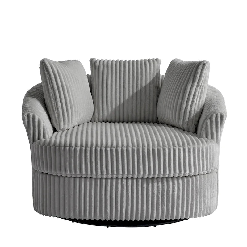 2 Set Oversized 43 W Plush Corduroy Swivel Barrel Chair with Pillows