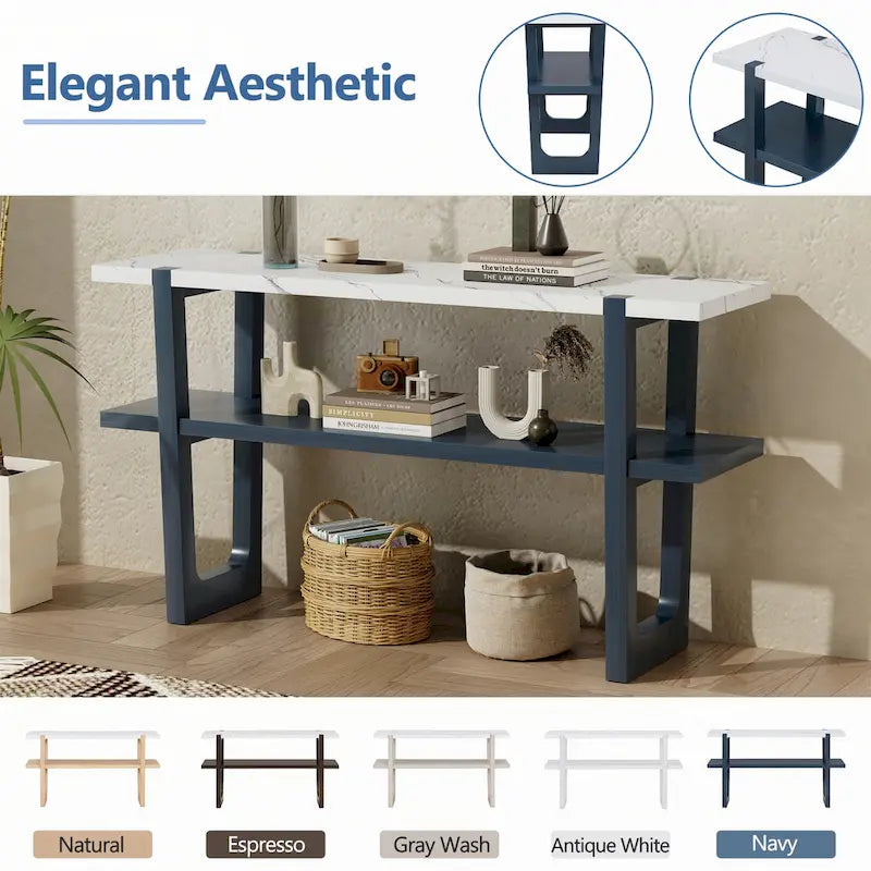 Consolle stretta con ripiano effetto marmo (blu scuro)