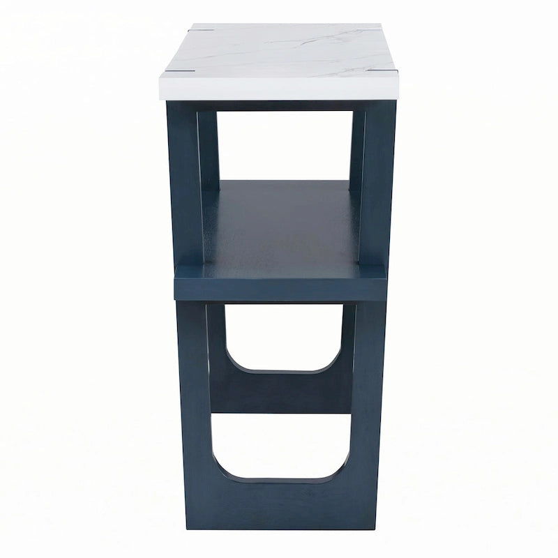 Consolle stretta con ripiano effetto marmo (blu scuro)