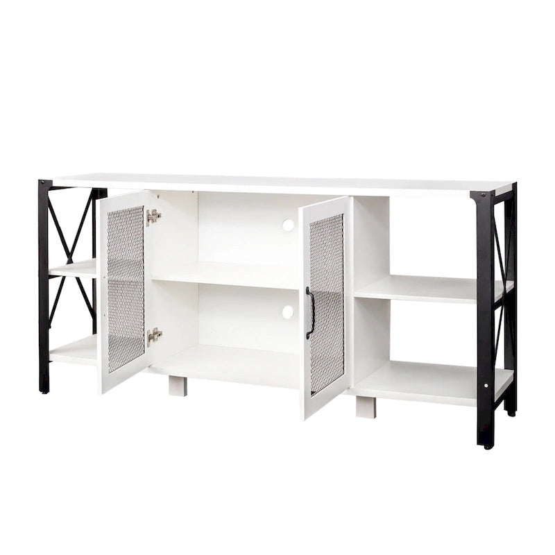Industrial Farmhouse TV Stand with 4 Storage Shelf and 2 Storage Cabinets for Living Rooms and Kitchens