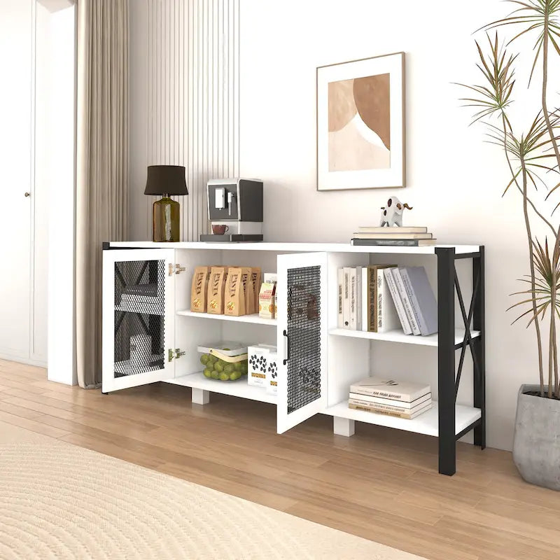 Industrial Farmhouse TV Stand with 4 Storage Shelf and 2 Storage Cabinets for Living Rooms and Kitchens