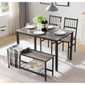Set tavolo da pranzo per 4 persone Tavolo da pranzo da cucina con panche e 2 sedie Piano in legno e struttura in metallo Set da pranzo per angolo colazione