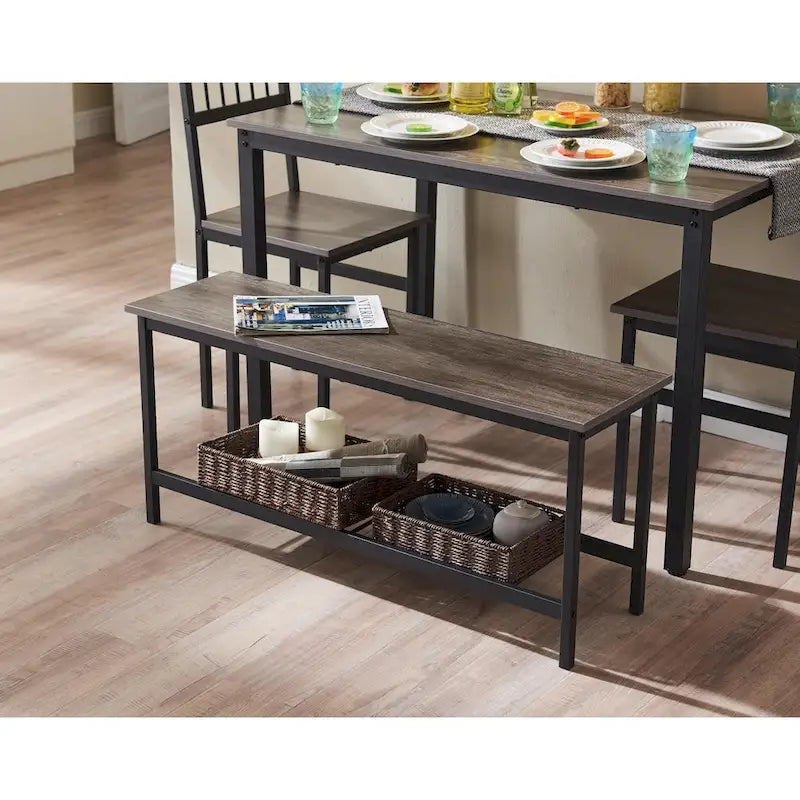 Set tavolo da pranzo per 4 persone Tavolo da pranzo da cucina con panche e 2 sedie Piano in legno e struttura in metallo Set da pranzo per angolo colazione