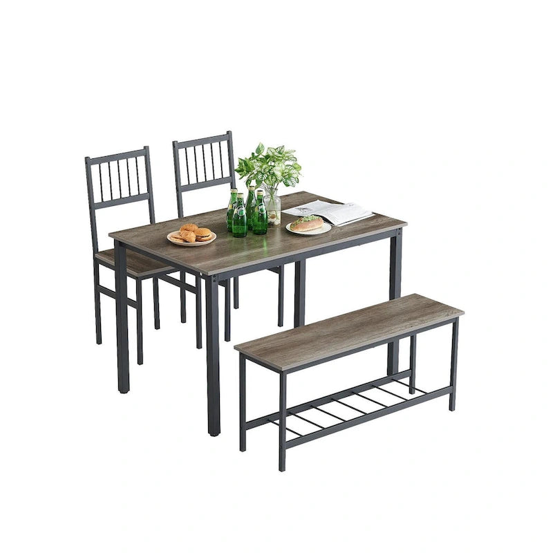 Set tavolo da pranzo per 4 persone Tavolo da pranzo da cucina con panche e 2 sedie Piano in legno e struttura in metallo Set da pranzo per angolo colazione