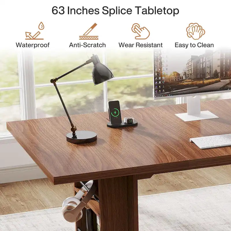 63 Inches Office Executive Desk with Storage