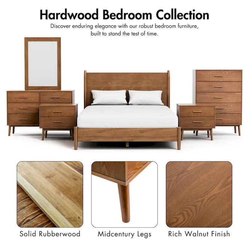 Set camera da letto di 4 pezzi con piattaforma in legno di noce in stile anni Cinquanta Furniture of America Beau