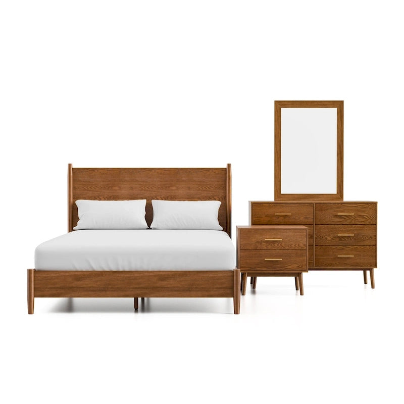 Set camera da letto di 4 pezzi con piattaforma in legno di noce in stile anni Cinquanta Furniture of America Beau
